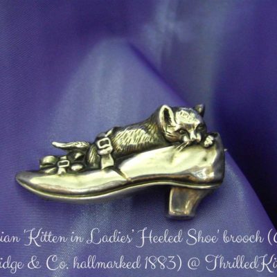 Late Victorian Kitten and Shoe Brooch in Sterling Silver, Hallmarked 1883