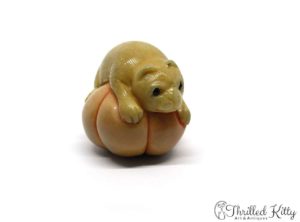 Carved Tagua Nut Katabori Netsuke | Cat on a Pumpkin