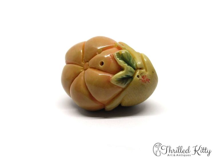 Carved Tagua Nut Katabori Netsuke-Cat on a Pumpkin-5