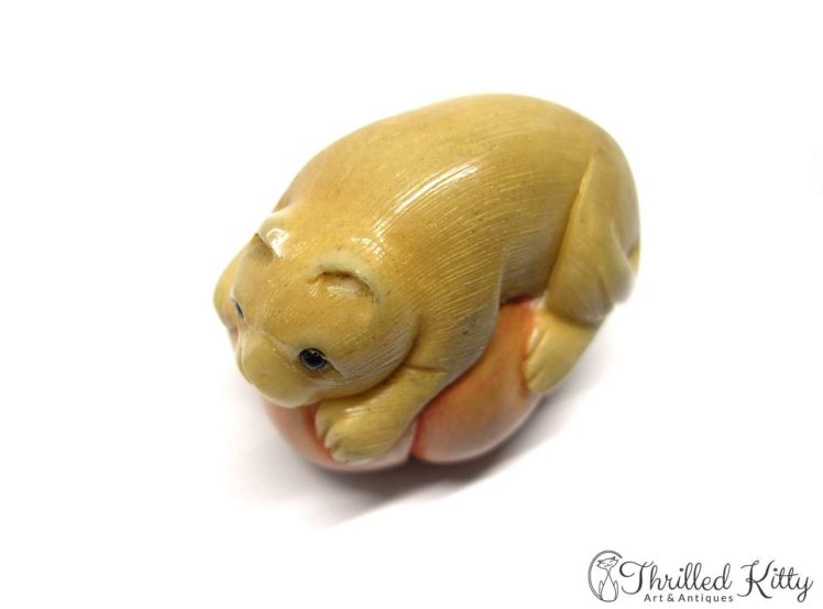 Carved Tagua Nut Katabori Netsuke-Cat on a Pumpkin-8