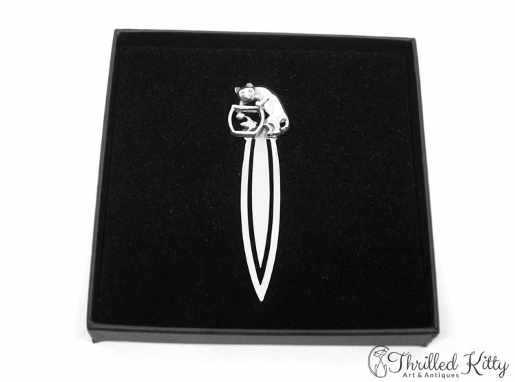 Cat & Fishbowl Bookmark Solid Sterling Silver 5