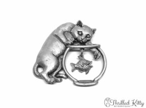 Cat & Fishbowl Vintage American Brooch | Jonette Jewelry | 1980s