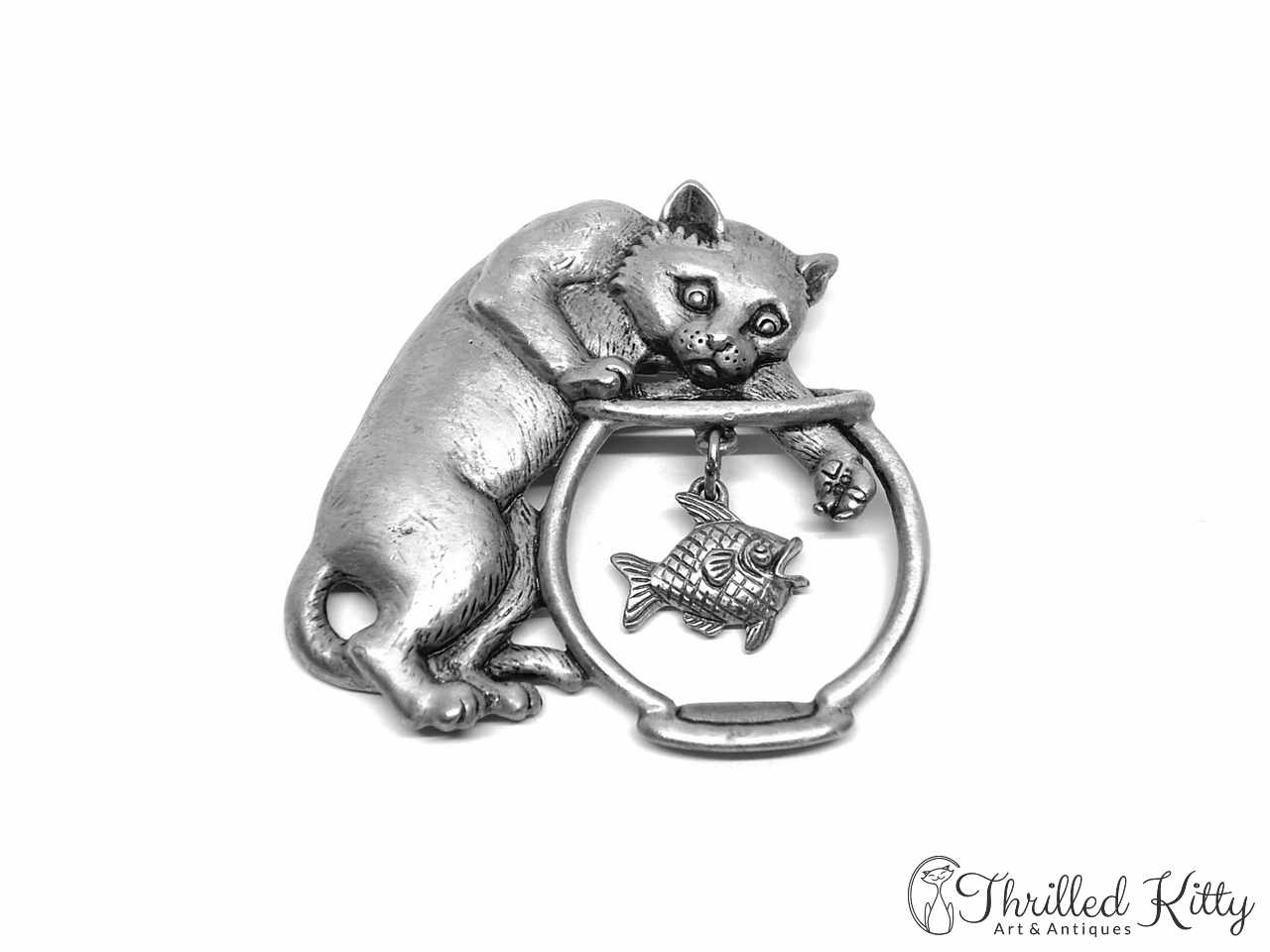 Cat & Fishbowl Vintage American Brooch | Jonette Jewelry | 1980s