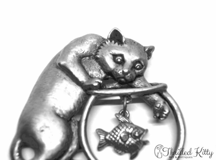 Cat & Fishbowl Vintage American Brooch Jonette Jewelry 1980s 3