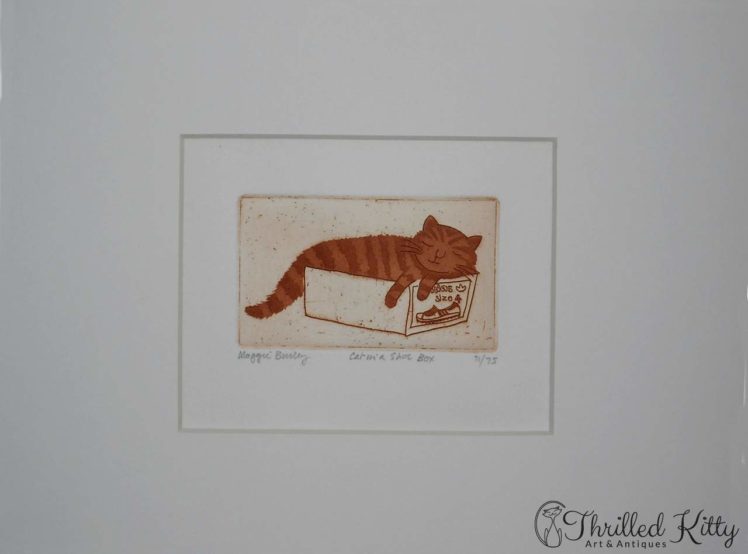 Cat in a Shoe Box by Maggie Burley-Limited Edition Etching-4