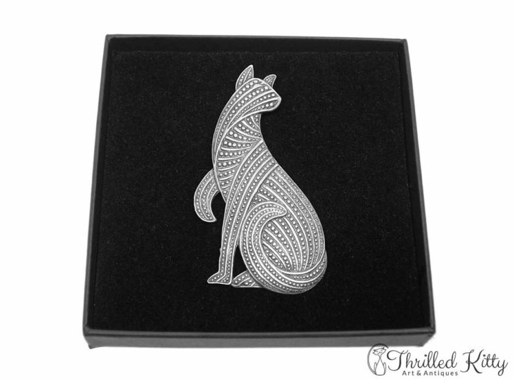 Elegant Stylised Milgrain Cat Brooch Vintage American 1980s 4