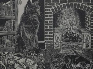 ‘Fireside Cats’ by Hilary Whyard | Wood Engraving | 1980s