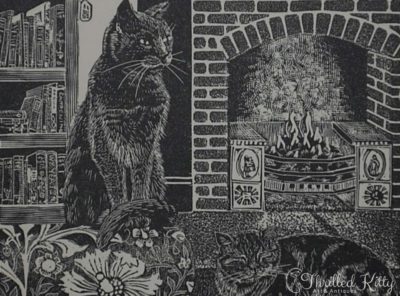 ‘Fireside Cats’ by Hilary Whyard | Wood Engraving | 1980s