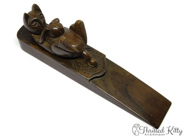 Malaysian Cat & Ball Wedge Doorstop-Sarawakian Hardwood-3