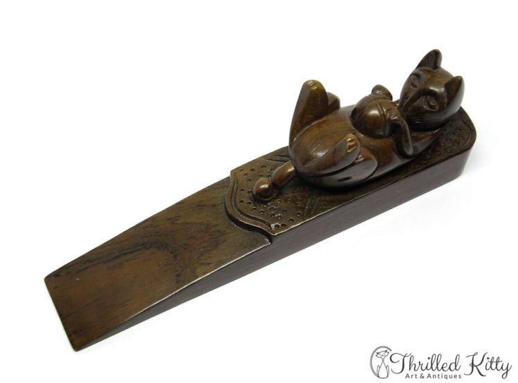 Malaysian Cat & Ball Wedge Doorstop-Sarawakian Hardwood-4