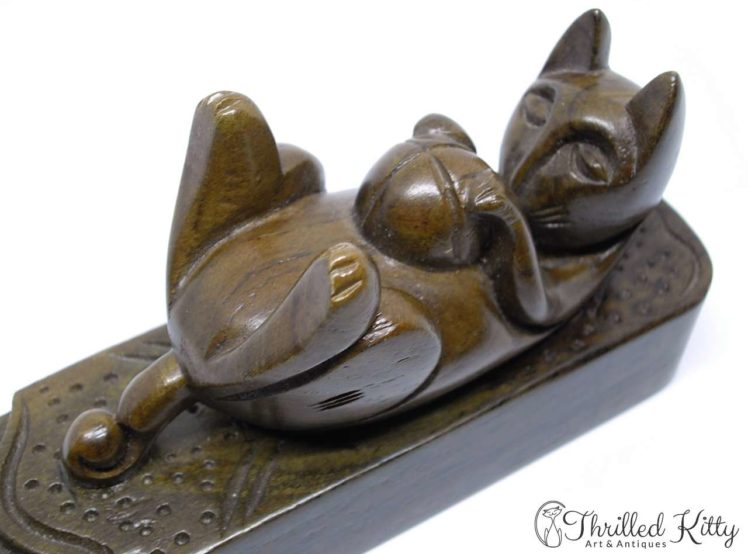 Malaysian Cat & Ball Wedge Doorstop-Sarawakian Hardwood-5