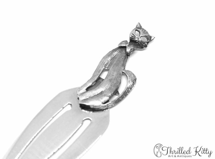 Sitting Bow Tie Cat Bookmark Solid Sterling Silver 3