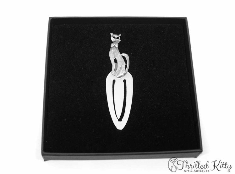 Sitting Bow Tie Cat Bookmark Solid Sterling Silver 5