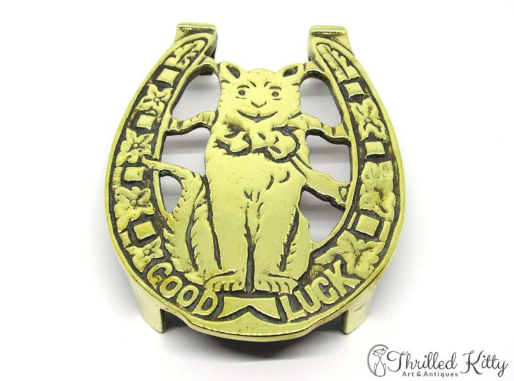 Solid Brass Trivet or Pot Stand-Good Luck Cat-1920s-1