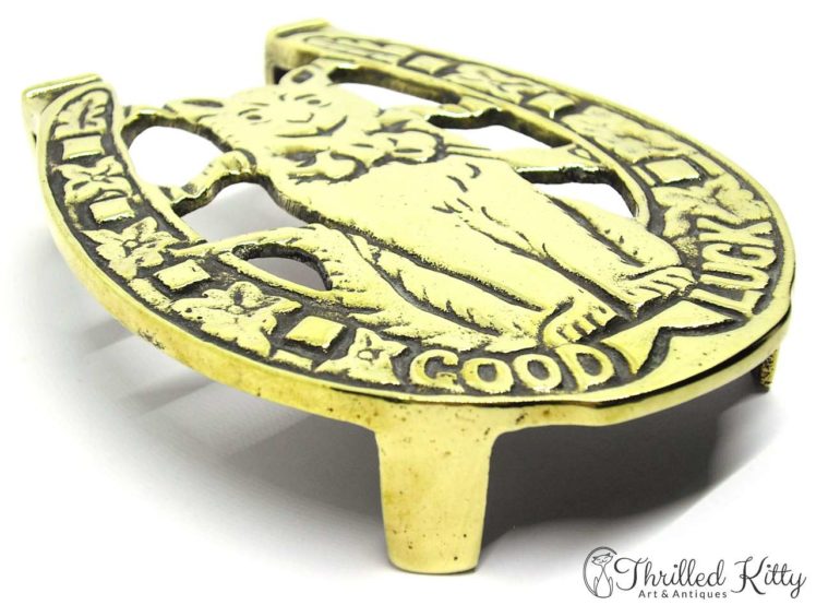 Solid Brass Trivet or Pot Stand-Good Luck Cat-1920s-3