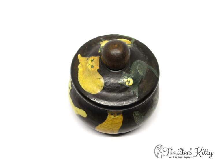 Unique Découpaged Lidded Treen Pot-2