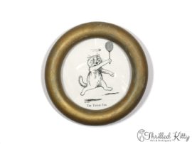 'The Tennis Fan' by Louis Wain | Vintage Circular Framed Print