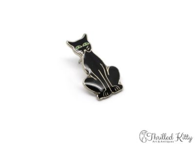 Cloisonné Black Cat with Green Eyes Lapel Pin | 1980s