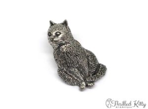 Detailed English Pewter Sitting Cat Lapel Pin | A.R. Brown | 1980s
