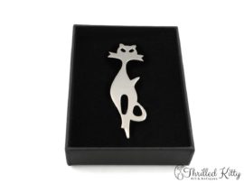 Stylised Silhouette Modernist Cat Brooch | Sterling Silver