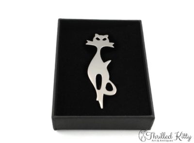 Stylised Silhouette Modernist Cat Brooch | Sterling Silver