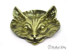 Figurative Cat's Face Solid Brass Pin Dish | Mid Twentieth Century