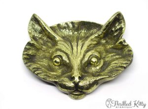 Figurative Cat’s Face Solid Brass Pin Dish | Mid Twentieth Century