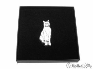 Sitting Cat Lightweight Three-Dimensional Silver Brooch | 1970s