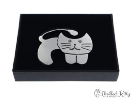 Chunky Cheerful Cat Brooch | Hallmarked Sterling Silver