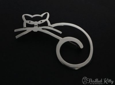 Curvy Openwork Cat Brooch | Sterling Silver