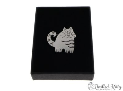 Cute Stripey Cat Brooch | Sterling Silver