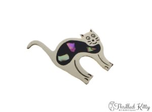 Mexican Alpaca Cat Brooch | Abalone and Enamel Inlay