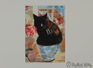 ‘Old Cat in Bowl & Geraniums’ by Carol Biss | ACEO