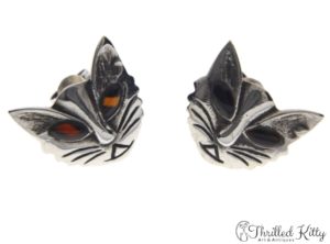 Vintage Scandinavian Modernist Cat Earrings | Solid Silver & Agate