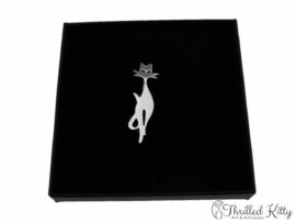 Small Stylised Silhouette Cat Brooch | Sterling Silver
