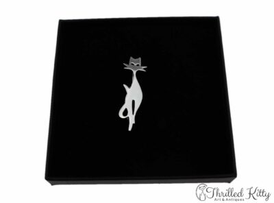 Small Stylised Silhouette Cat Brooch | Sterling Silver